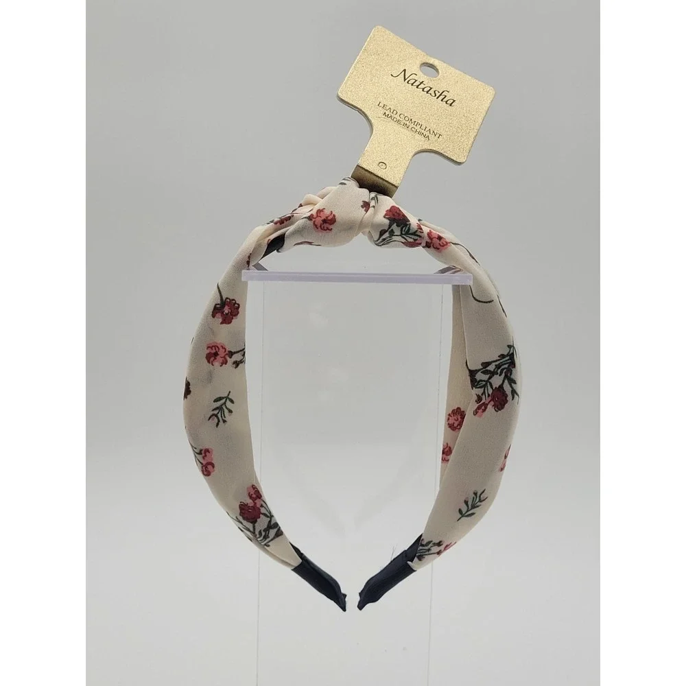 NWT Natasha Top Knot Headband Cream‎ Red Flowers Bloomcore Romantic Academia